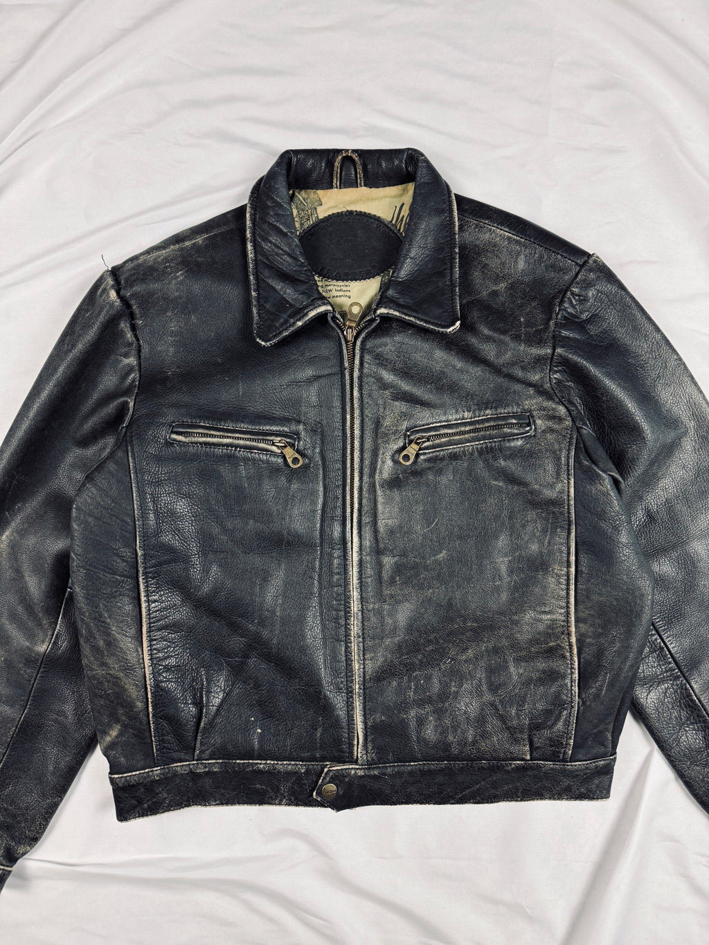 vintage 1990 trapper heavy cropped patina leather jacket