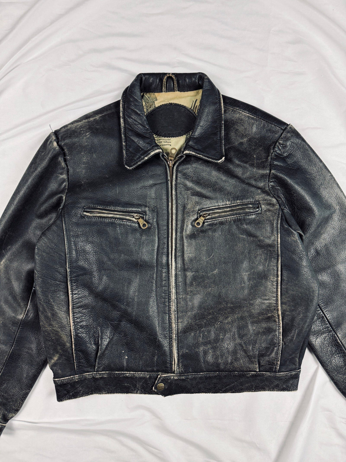 vintage 1990 trapper heavy cropped patina leather jacket