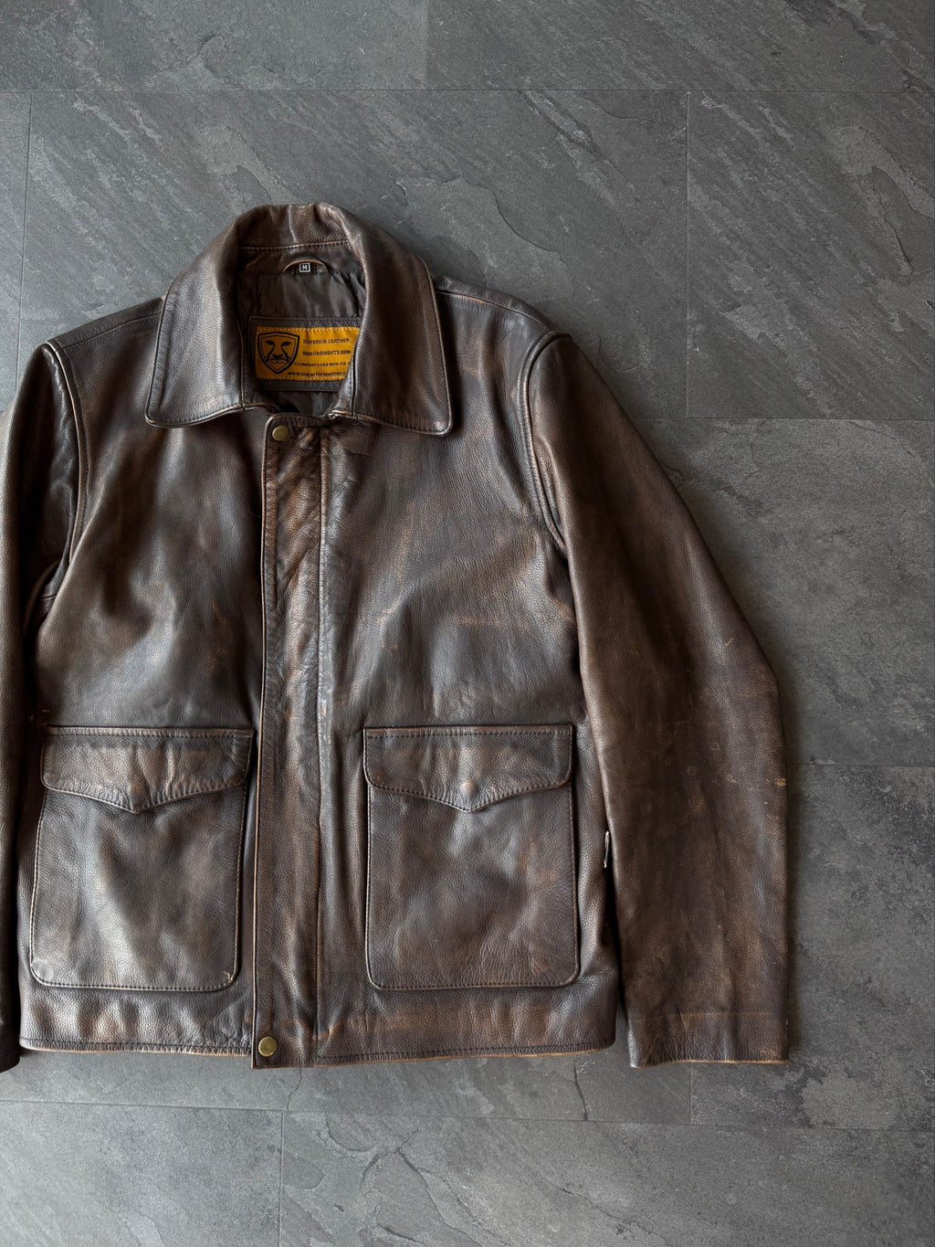 Brown 00s straight cut heavy grain leather jacket cherry red