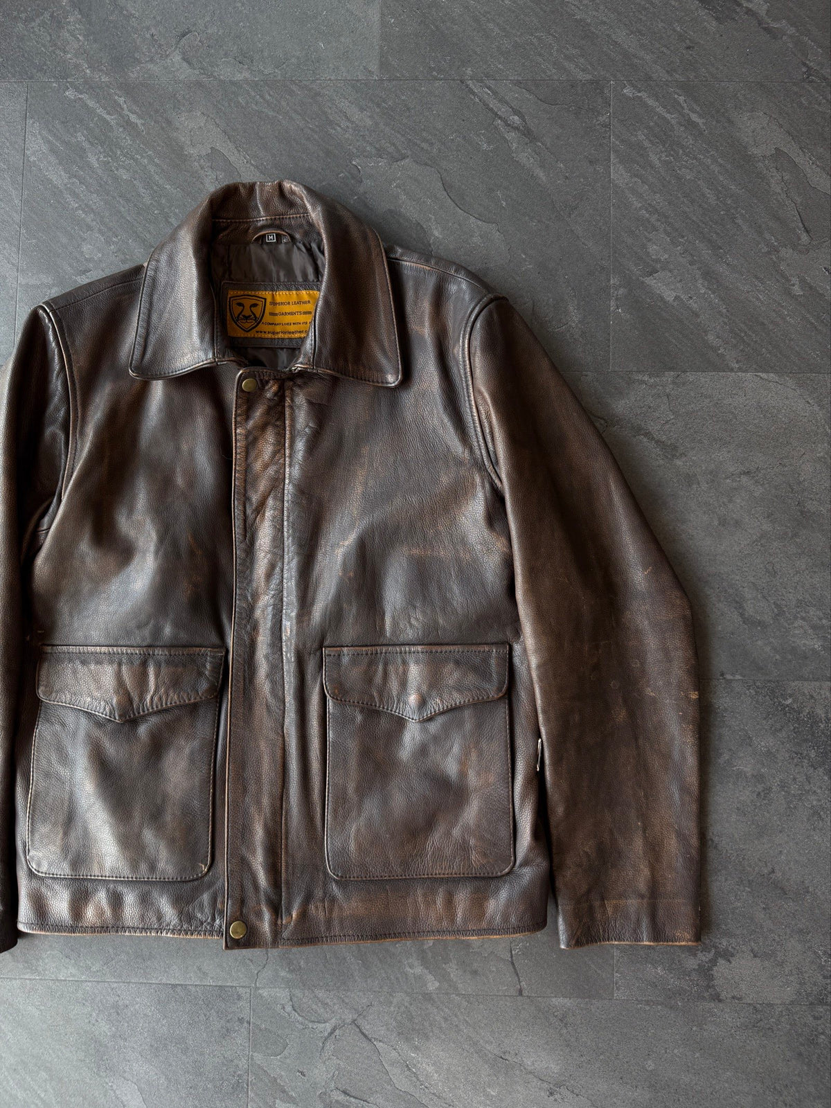 Brown 00s straight cut heavy grain leather jacket cherry red