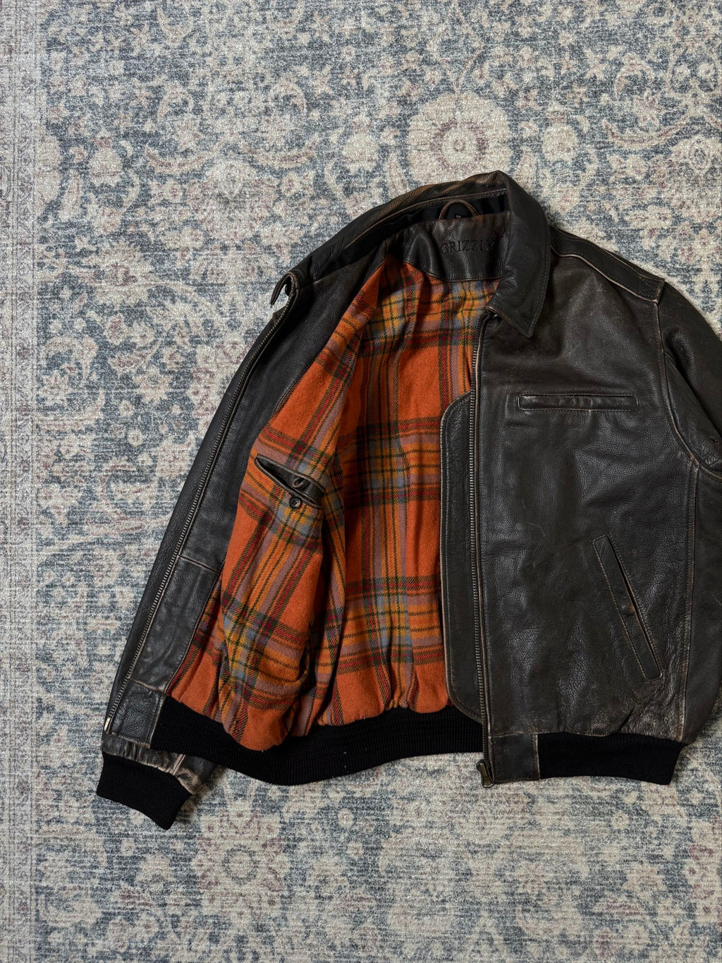 Vintage brown heavy bomber wool & leather jacket