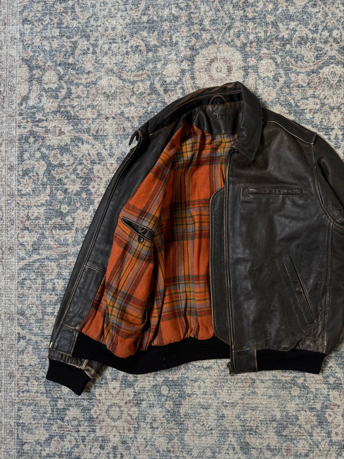 Vintage brown heavy bomber wool & leather jacket