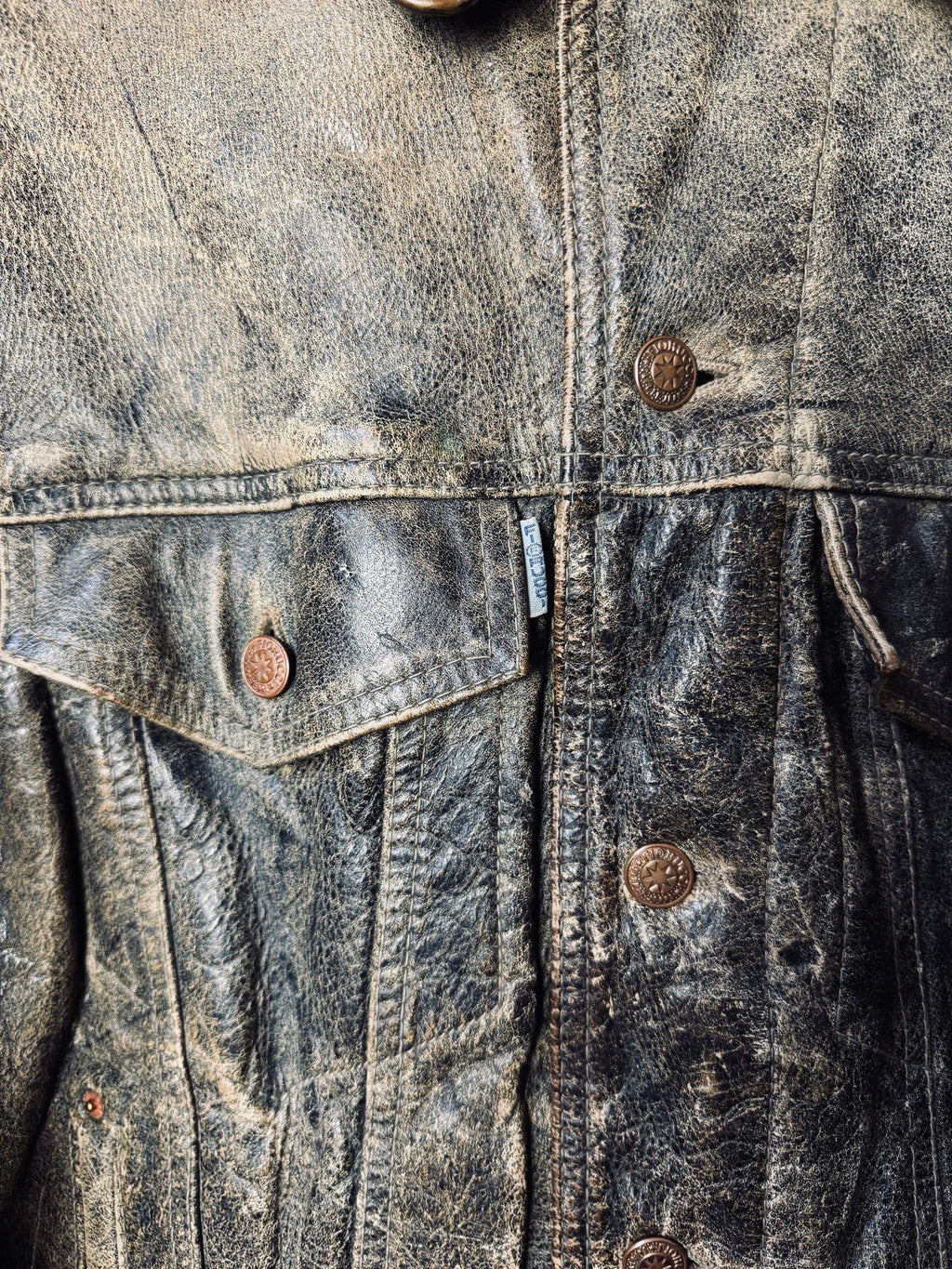 90s heavy patina Fiorucci workwear trucker leather jacket