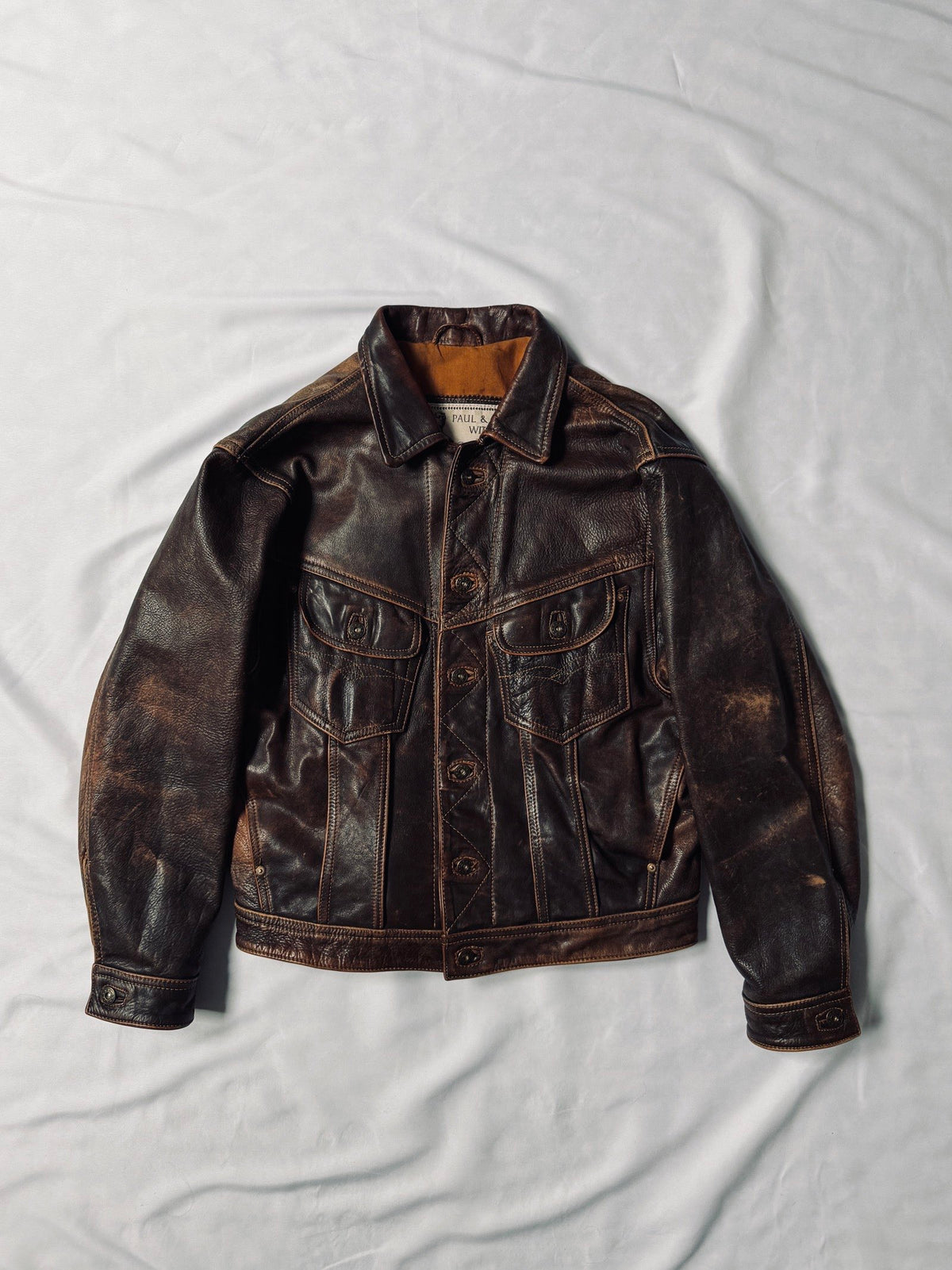 Vintage 80s trucker western cut all-natural patina leather jacket