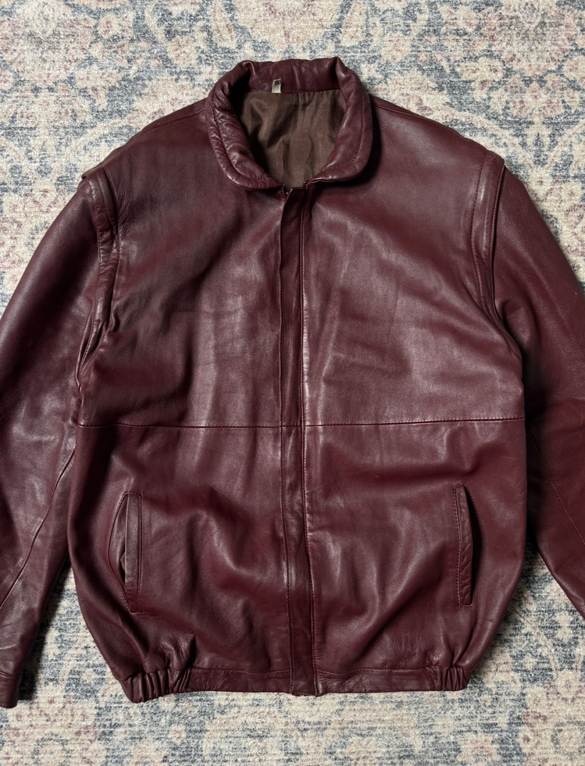 Retro 80s cherry red bomber leather jacket