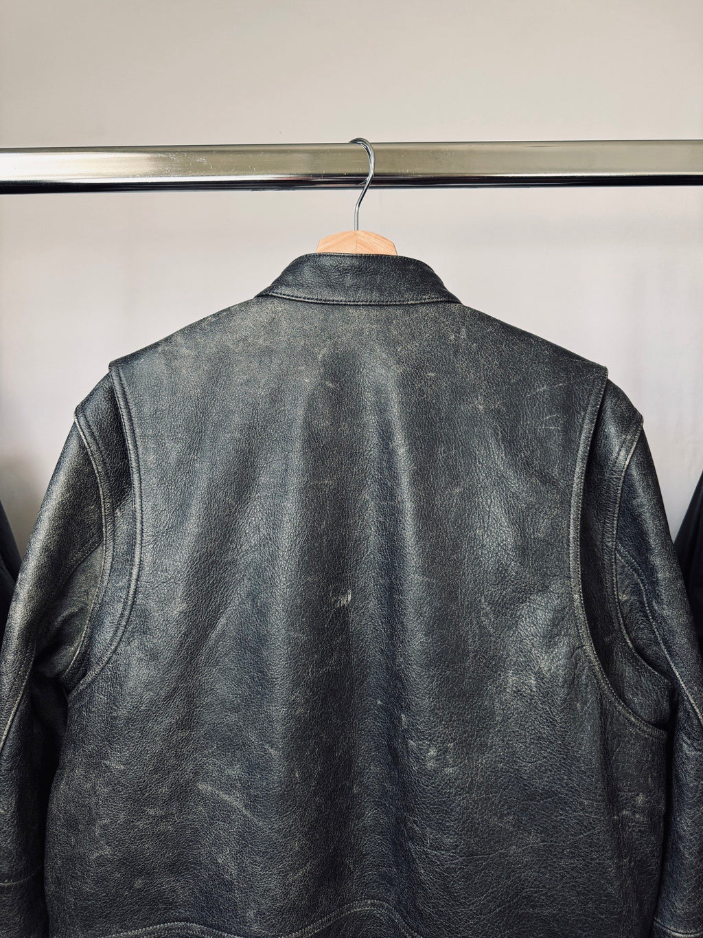 Vintage heavy Cafe racer biker washed leather jacket