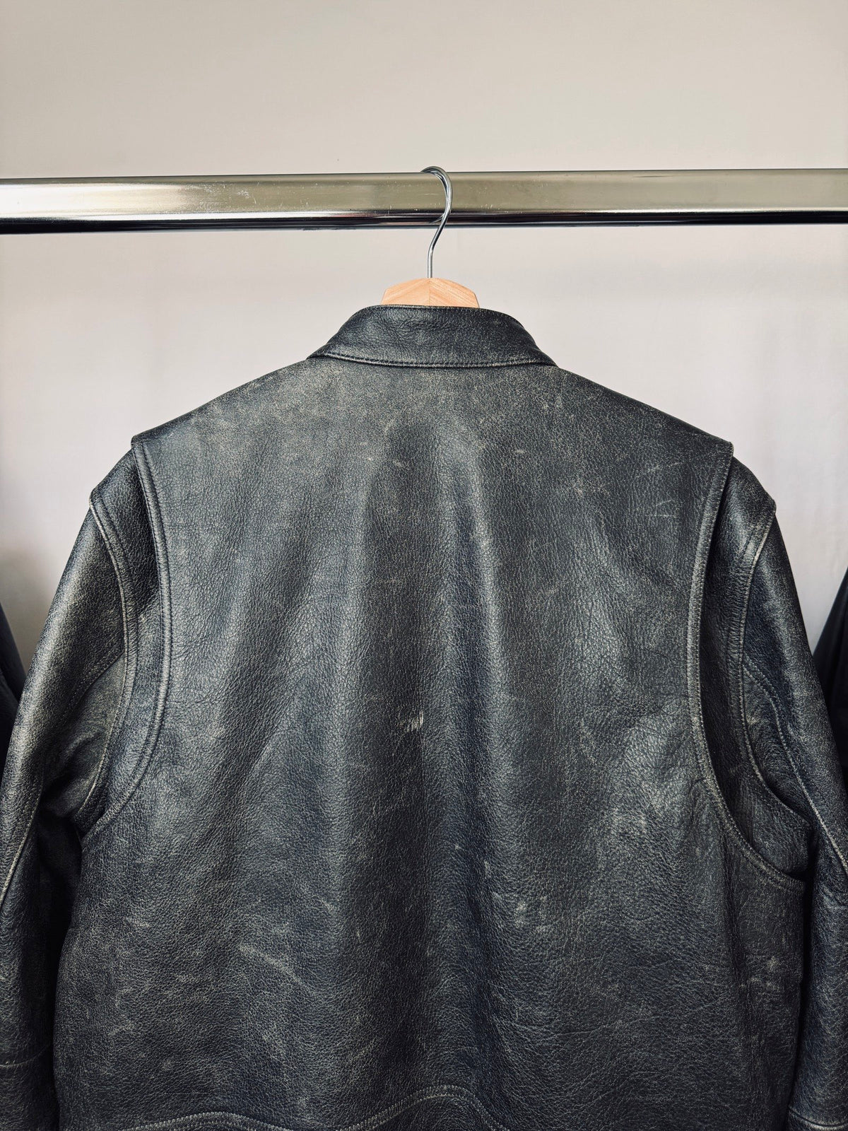 Vintage heavy Cafe racer biker washed leather jacket