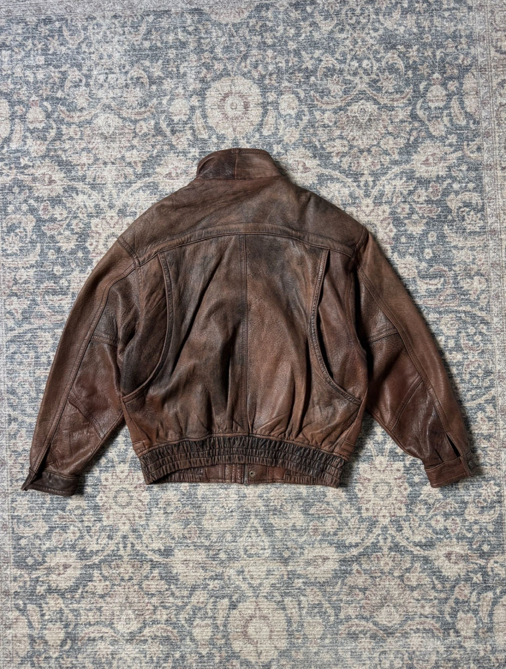 Heavy top grain 90s retro bomber leather jacket patina