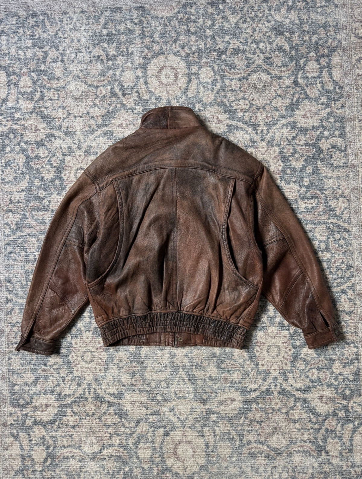 Heavy top grain 90s retro bomber leather jacket patina
