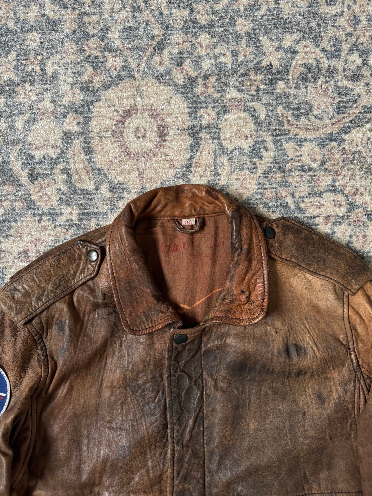 Aviator A-2 Top Gun heavy patina brown leather jacket