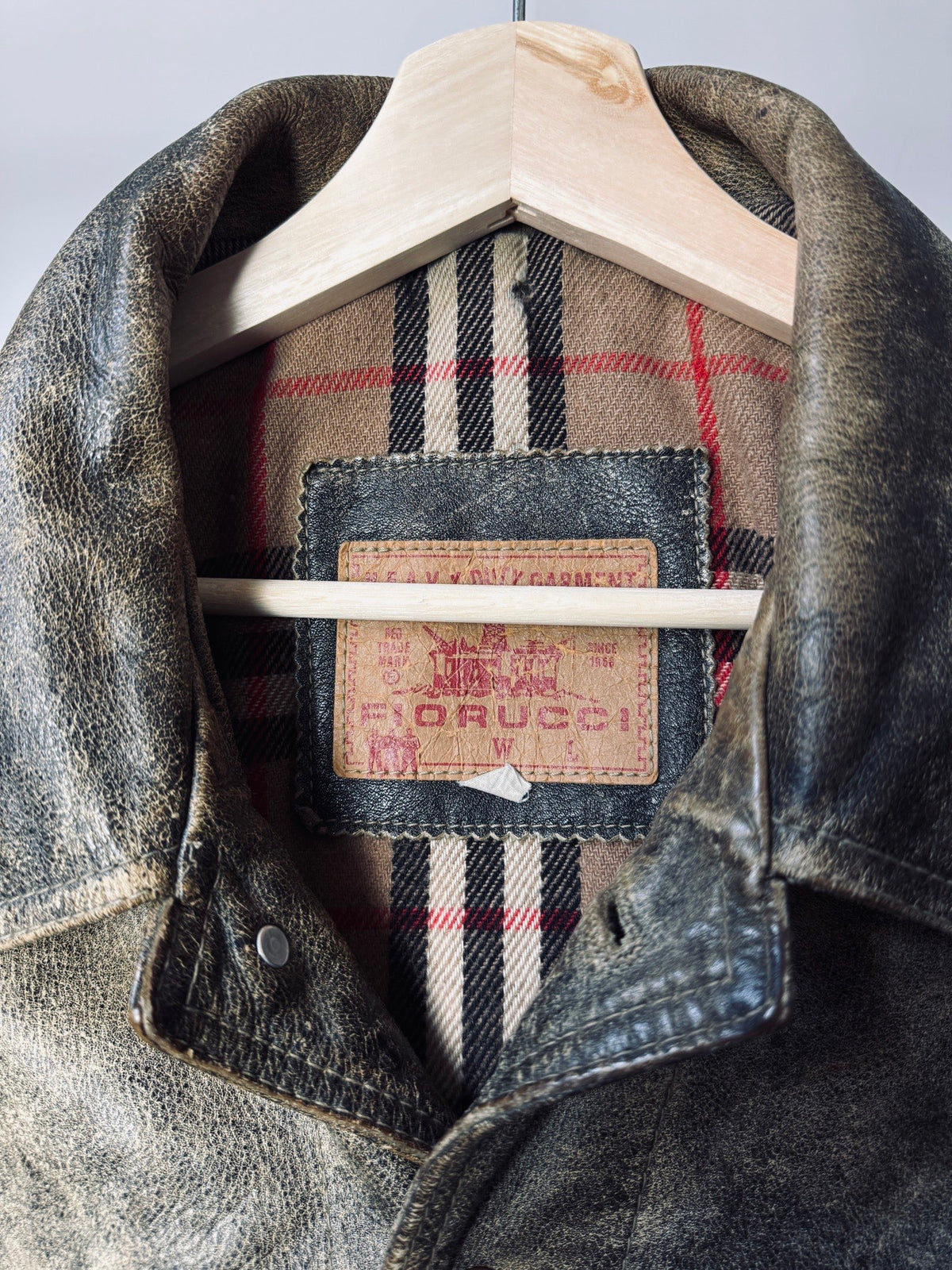 90s heavy patina Fiorucci workwear trucker leather jacket