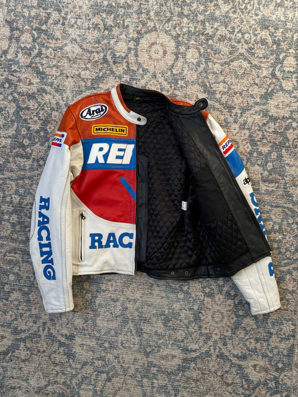 Vintage Repsol Honda racing biker leather jacket