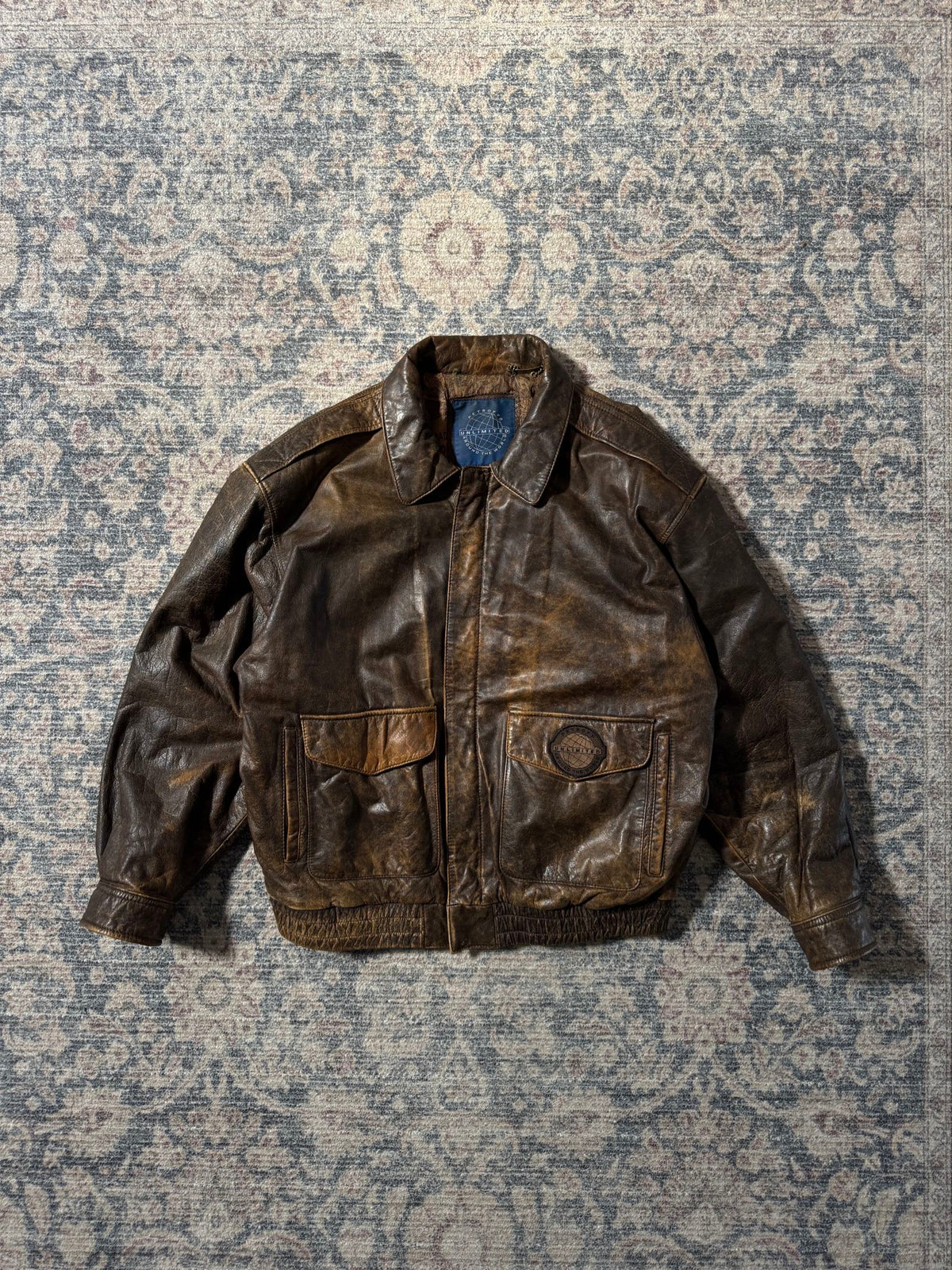 Petroff heavy patina aviator type leather jacket