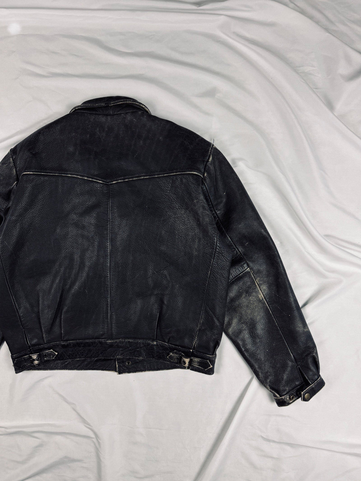 vintage 1990 trapper heavy cropped patina leather jacket