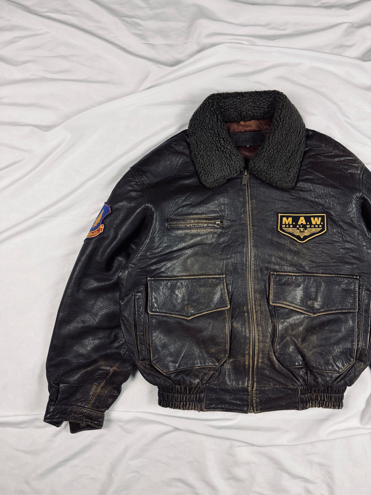 Bomber 00s workwear heavy leather jacket
