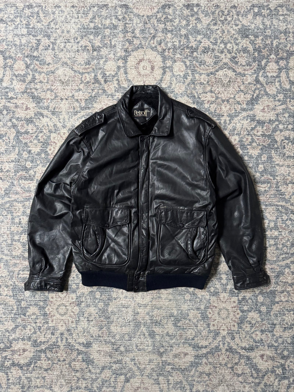 Petroff black a-2 type aviator leather jacket