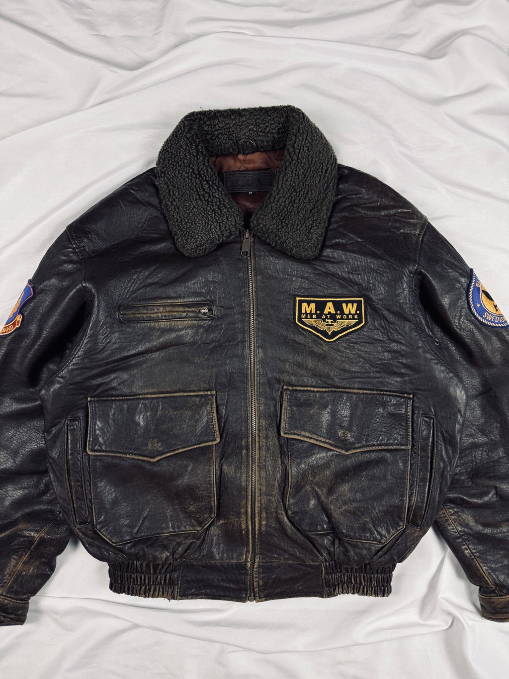Bomber 00s workwear heavy leather jacket