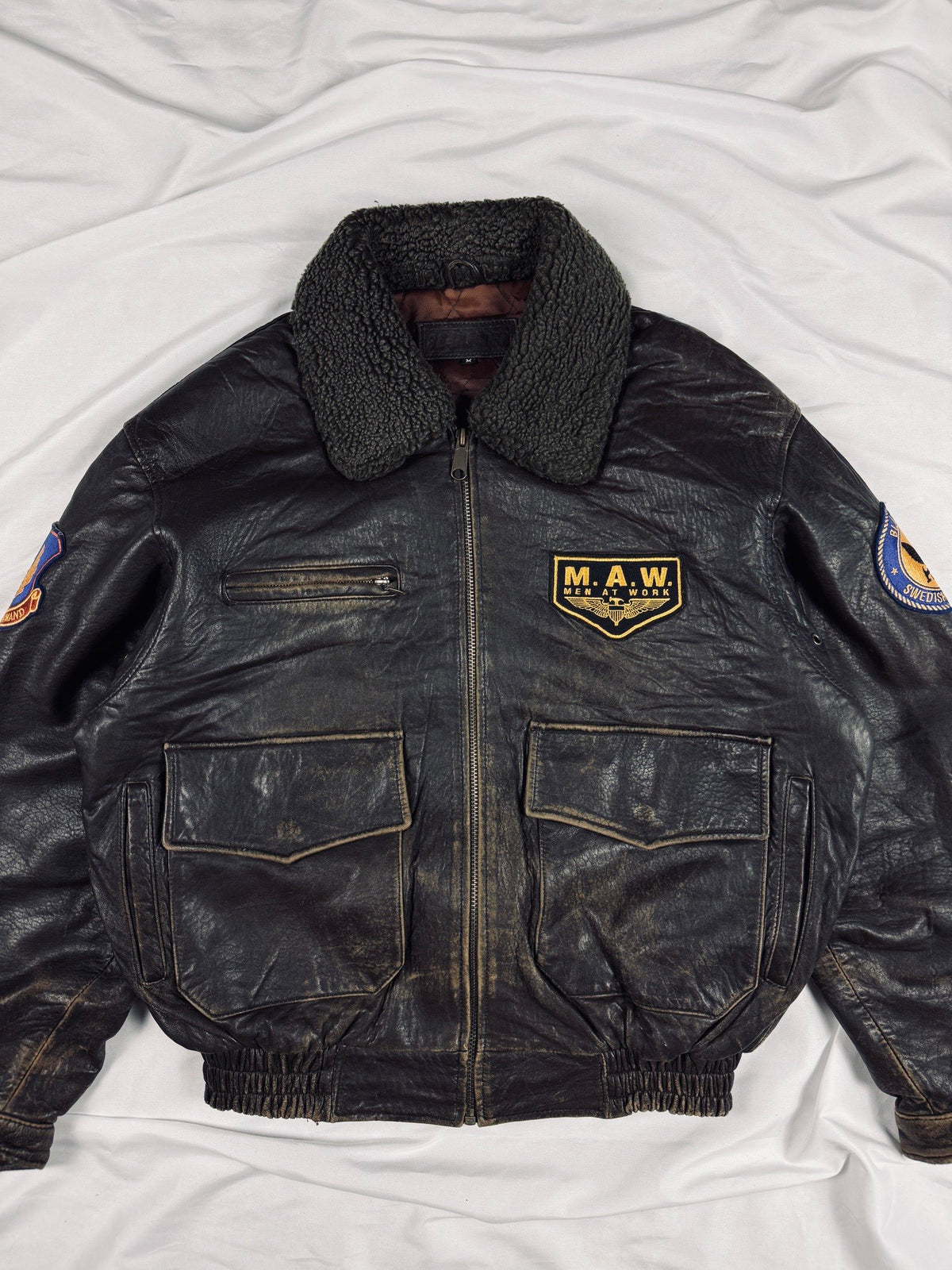 Bomber 00s workwear heavy leather jacket