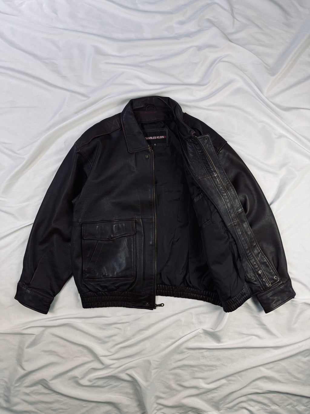 Cherry red heavy bomber leather jacket