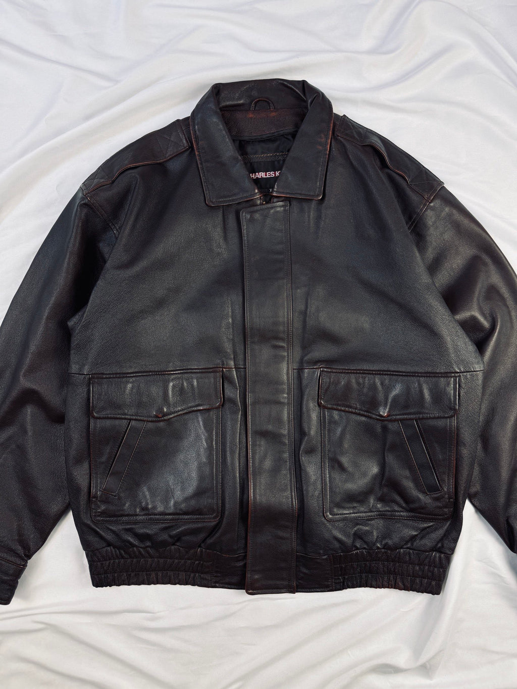 Cherry red heavy bomber leather jacket
