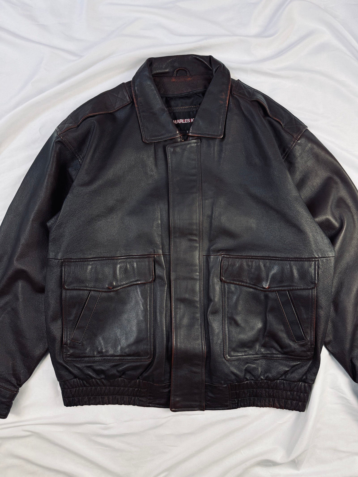 Cherry red heavy bomber leather jacket