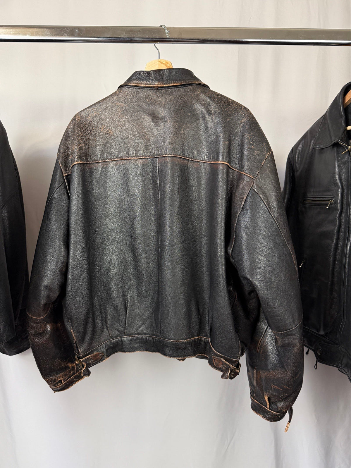 1990' Brown cropped heavy grain leather jacket