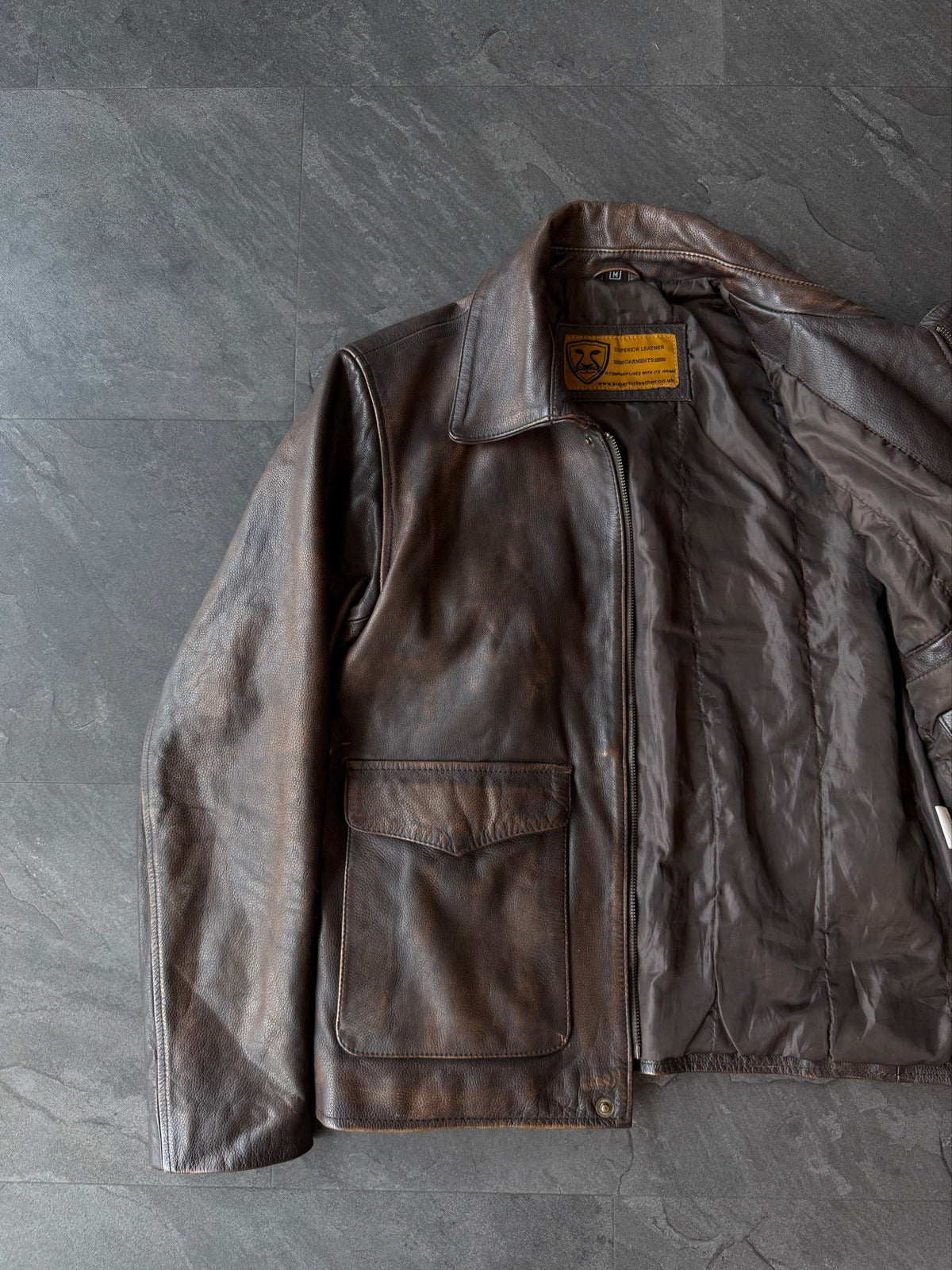 Brown 00s straight cut heavy grain leather jacket cherry red