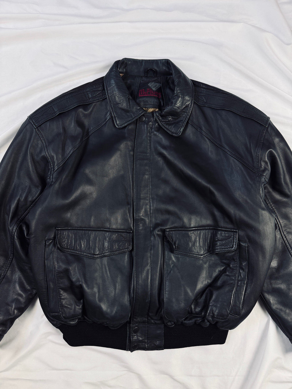 vintage 90s heavy bomber black leather jacket aviator