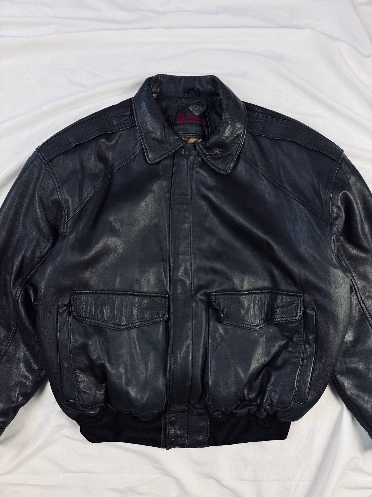 vintage 90s heavy bomber black leather jacket aviator