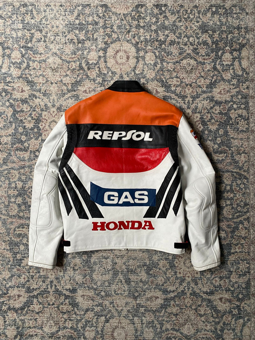 Vintage Repsol Honda Gas racing biker leather jacket