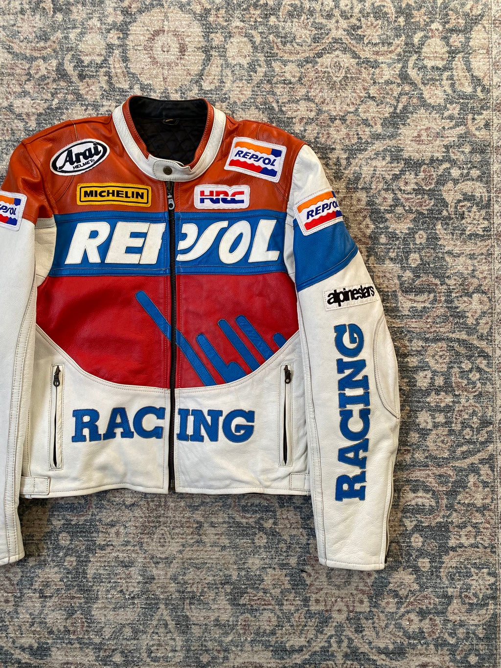 Vintage Repsol Honda racing biker leather jacket