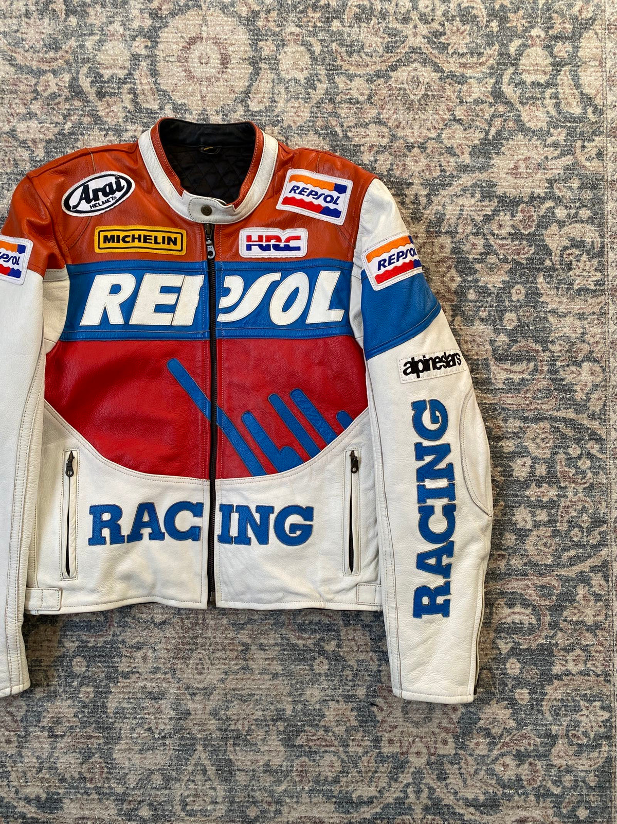 Vintage Repsol Honda racing biker leather jacket