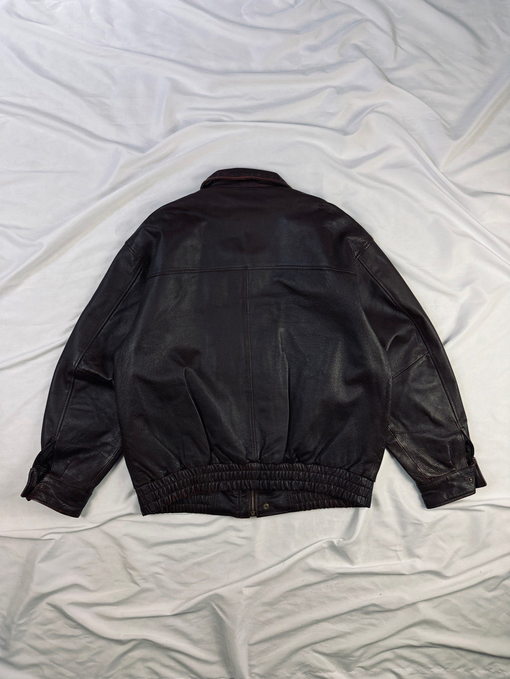 Cherry red heavy bomber leather jacket