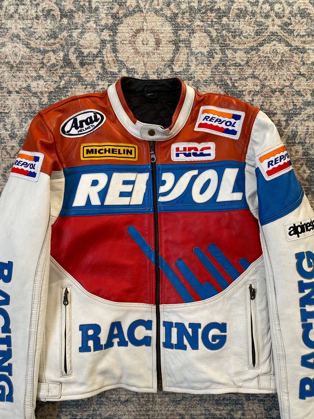 Vintage Repsol Honda racing biker leather jacket