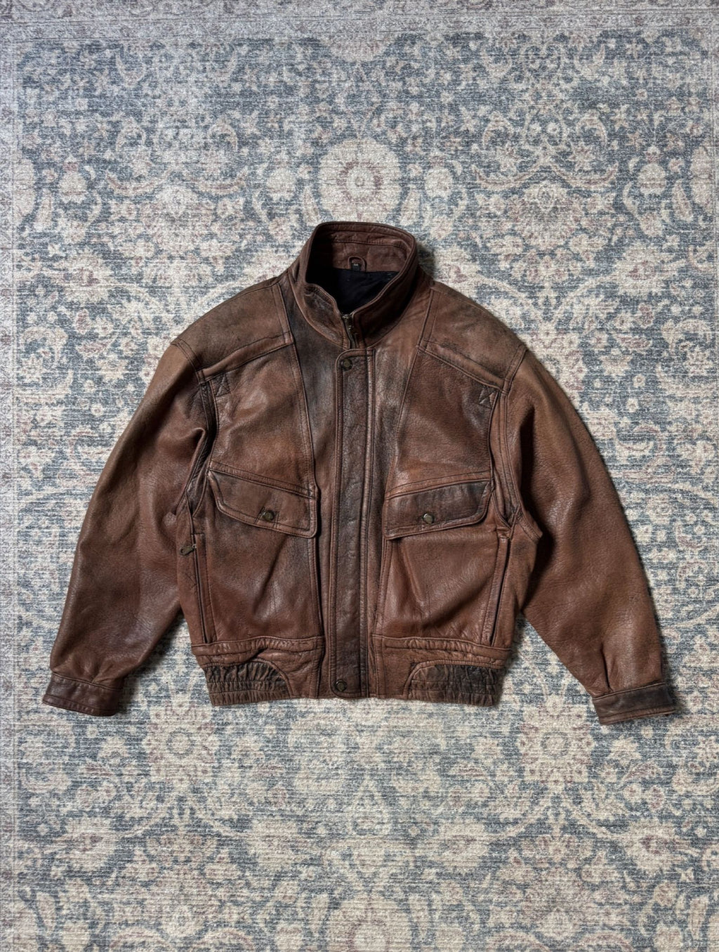 Heavy top grain 90s retro bomber leather jacket patina