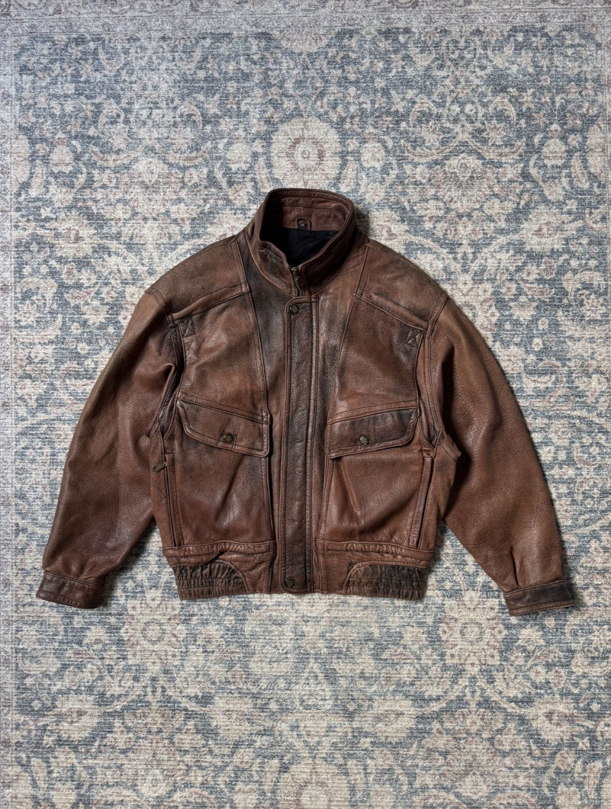 Heavy top grain 90s retro bomber leather jacket patina