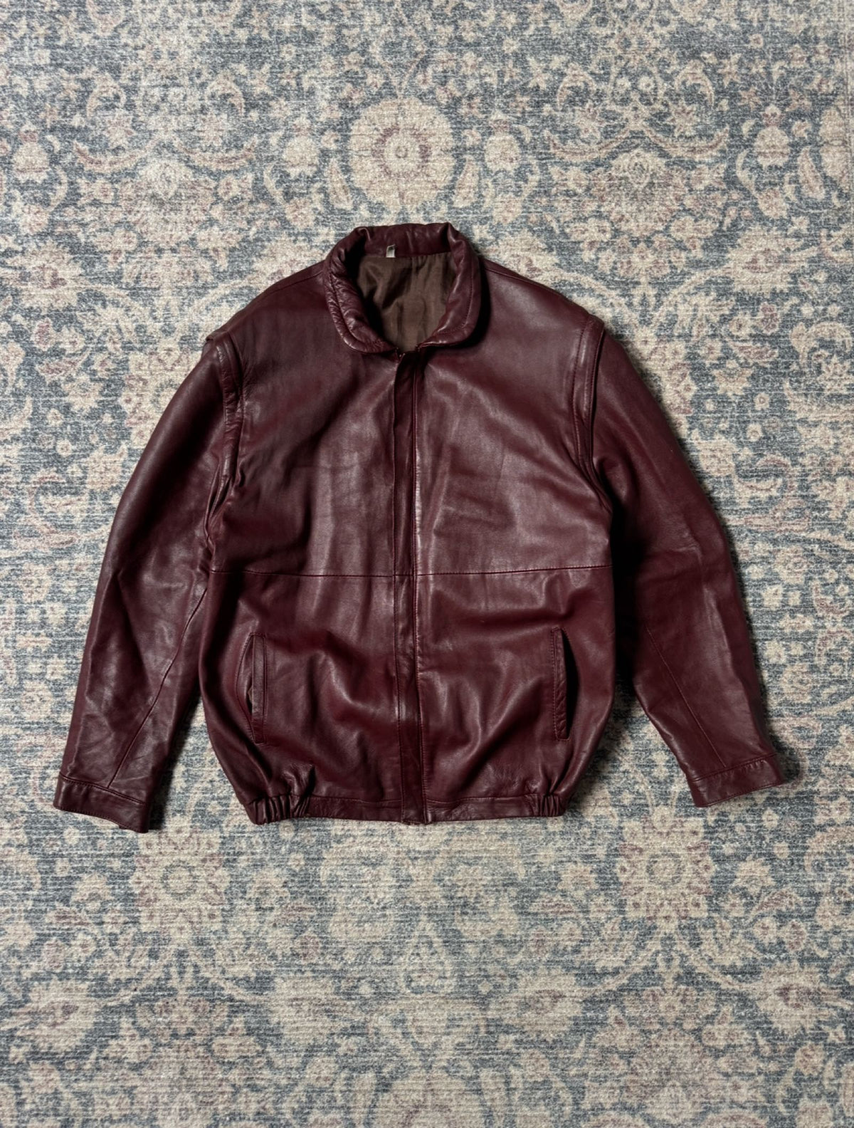 Retro 80s cherry red bomber leather jacket