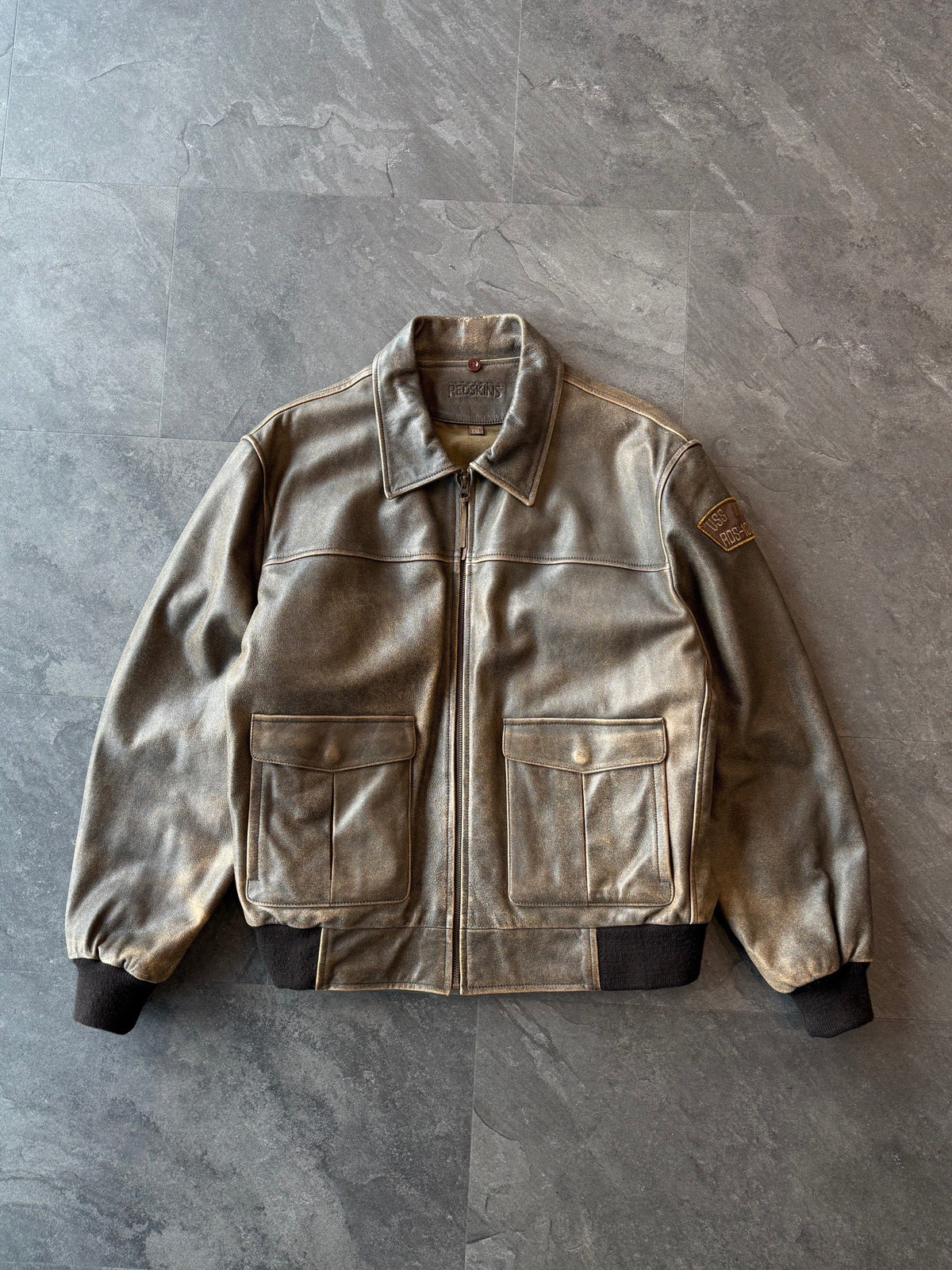 Vintage Redskins Bomber Aviator Leather Jacket