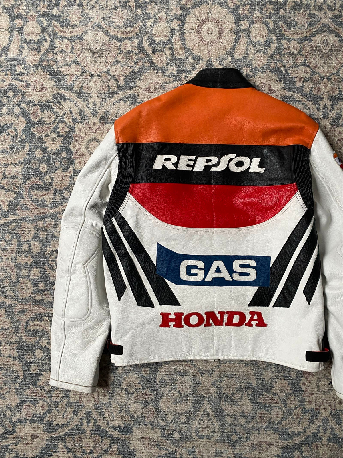 Vintage Repsol Honda Gas racing biker leather jacket