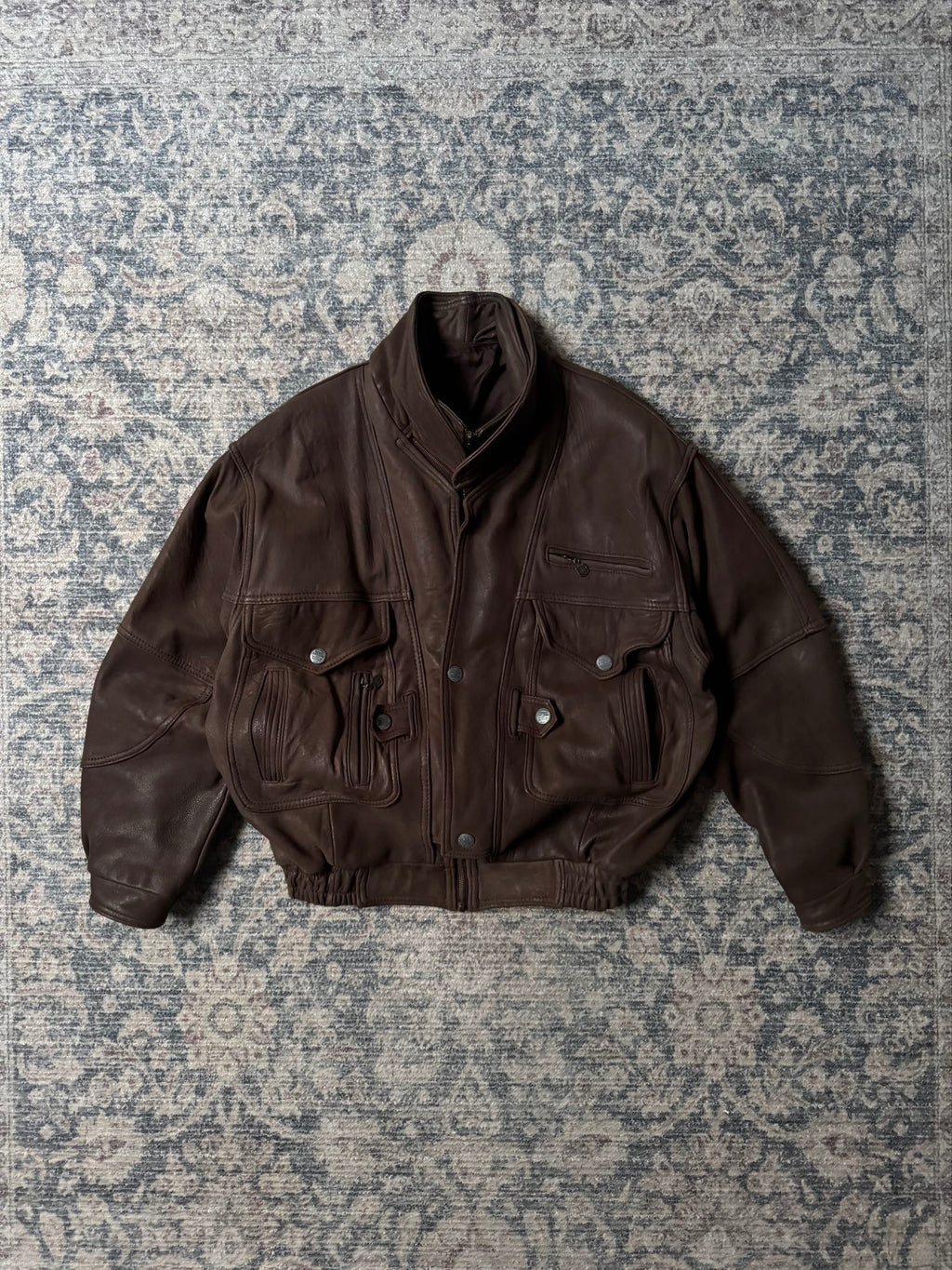 retro heavy brown oversized bomber leather jacket
