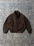 retro heavy brown oversized bomber leather jacket