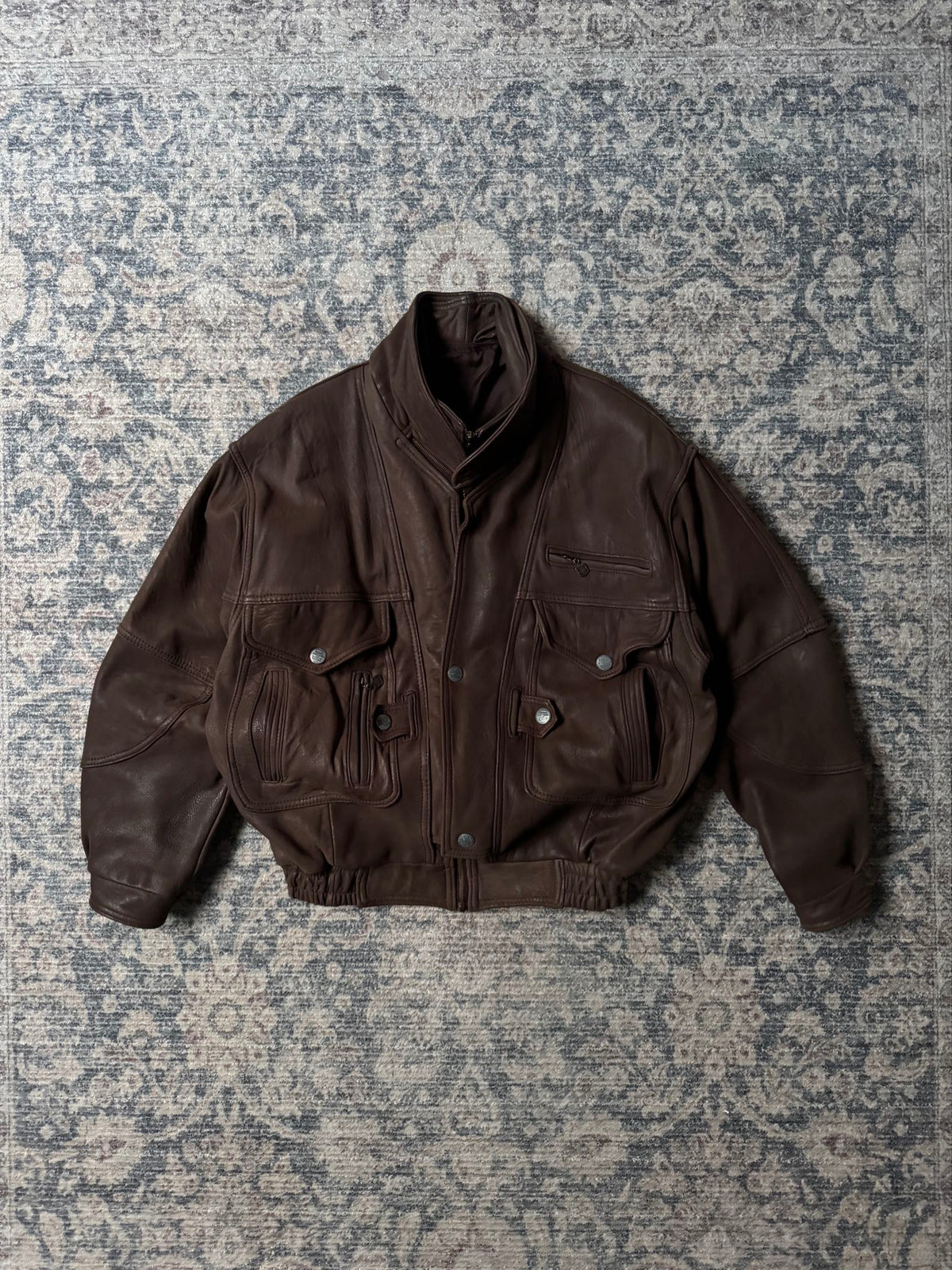 retro heavy brown oversized bomber leather jacket