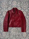 Vintage cherry red biker cropped leather jacket y2k