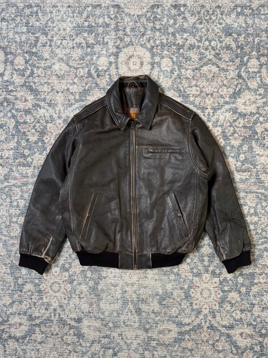 Vintage brown heavy bomber wool & leather jacket