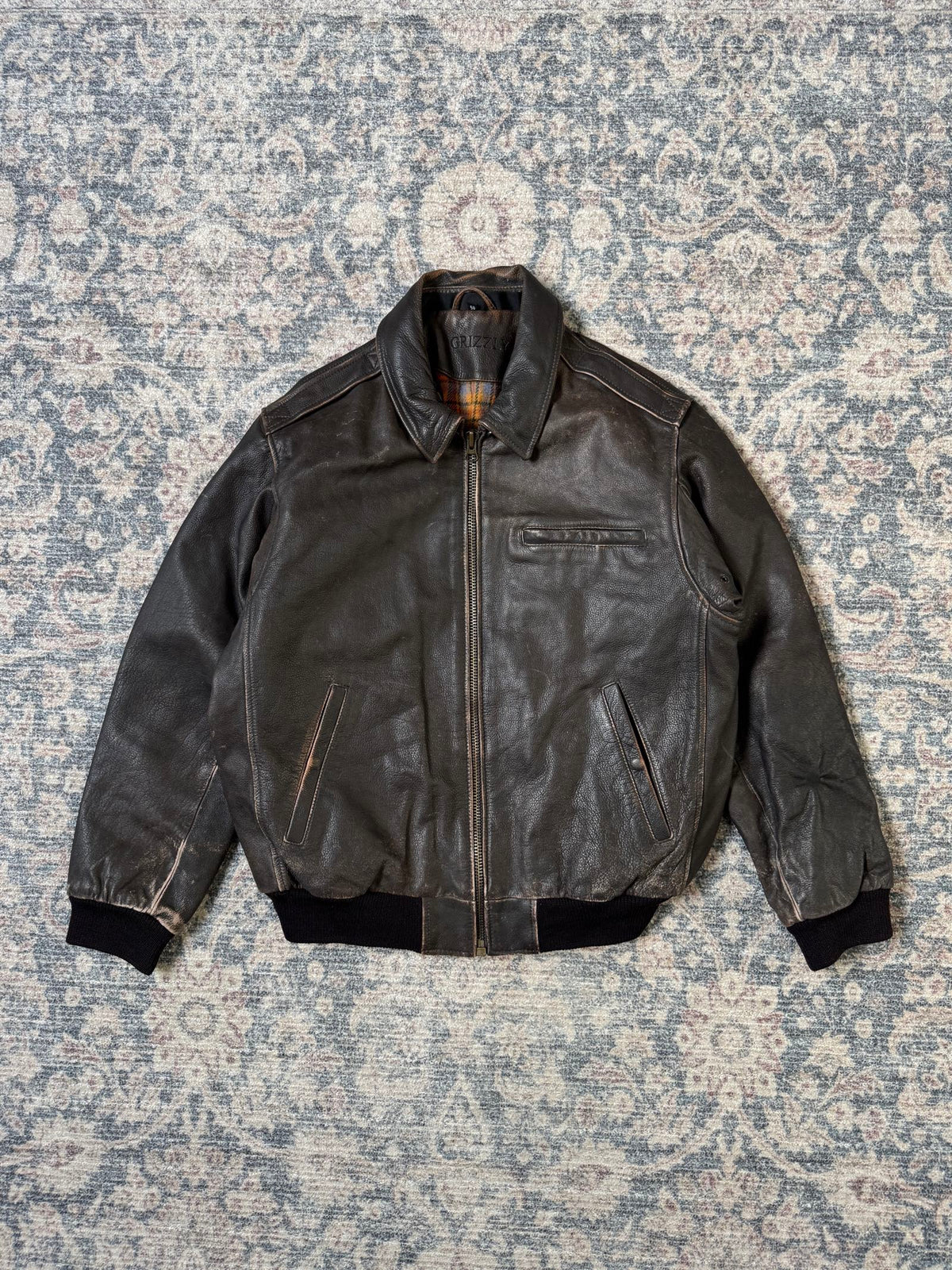 Vintage brown heavy bomber wool & leather jacket
