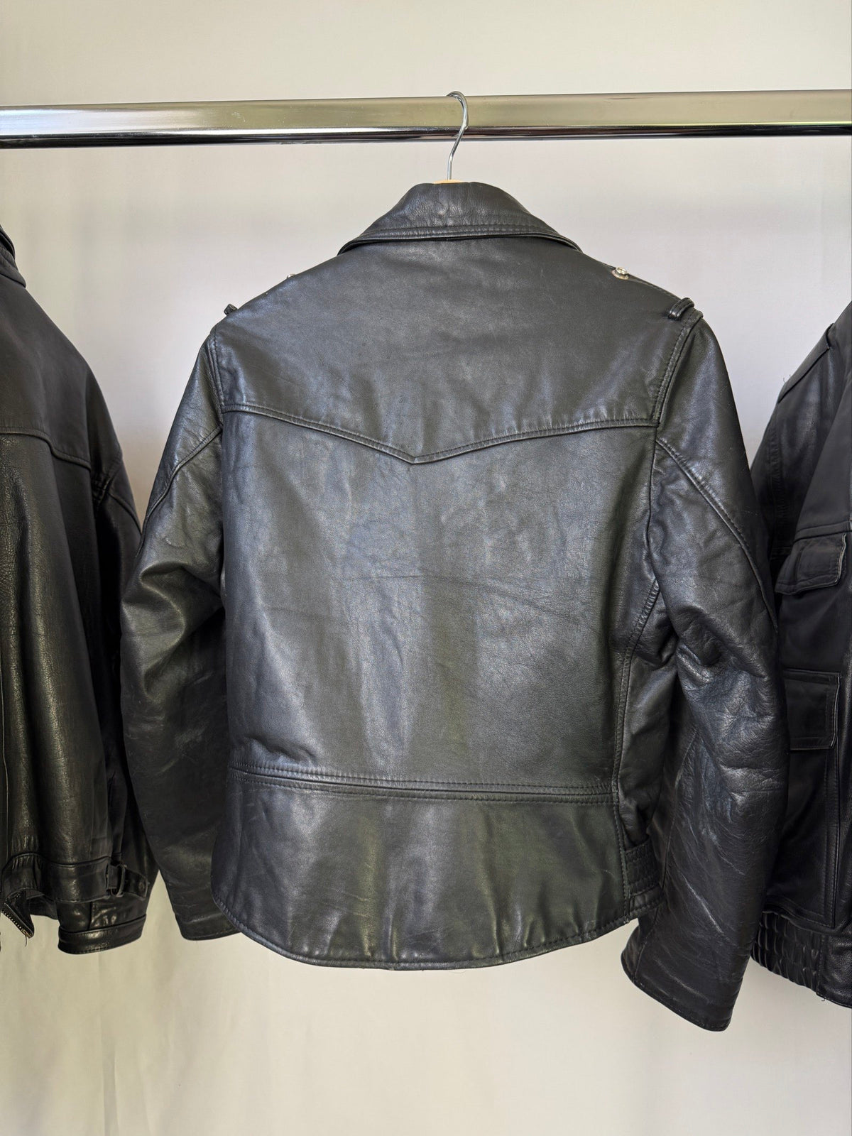Vintage 1990' black heavy biker leather jacket