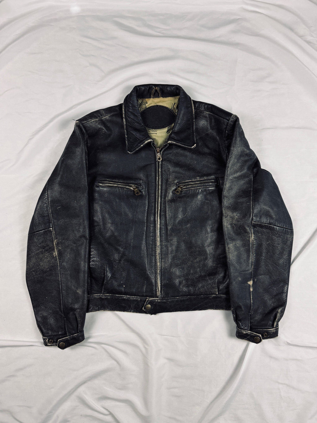 vintage 1990 trapper heavy cropped patina leather jacket