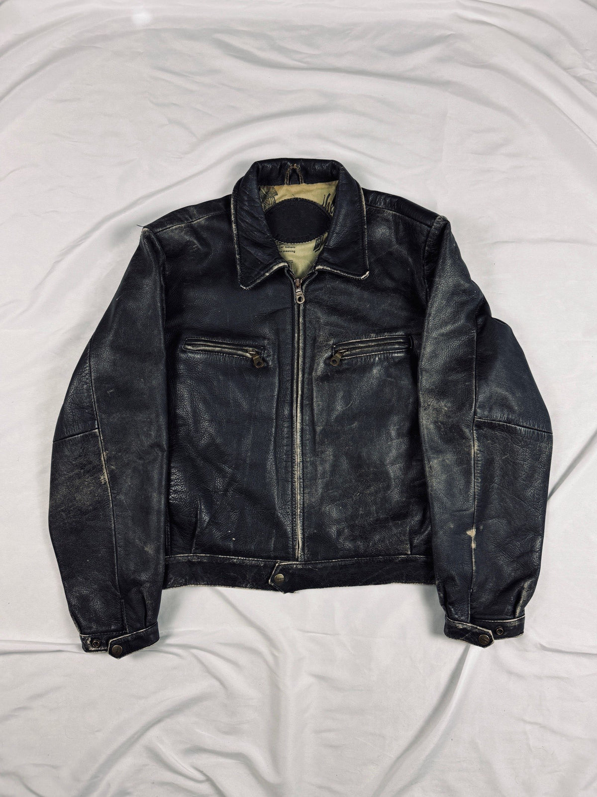 vintage 1990 trapper heavy cropped patina leather jacket