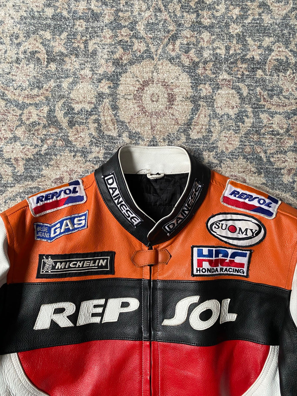 Vintage Repsol Honda Gas racing biker leather jacket