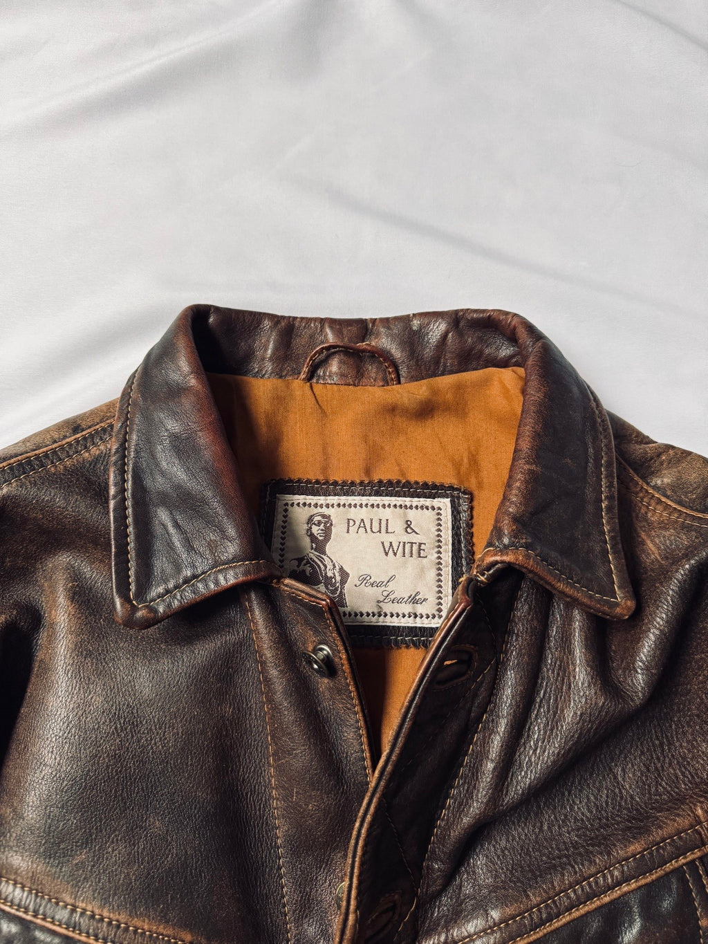 Vintage 80s trucker western cut all-natural patina leather jacket